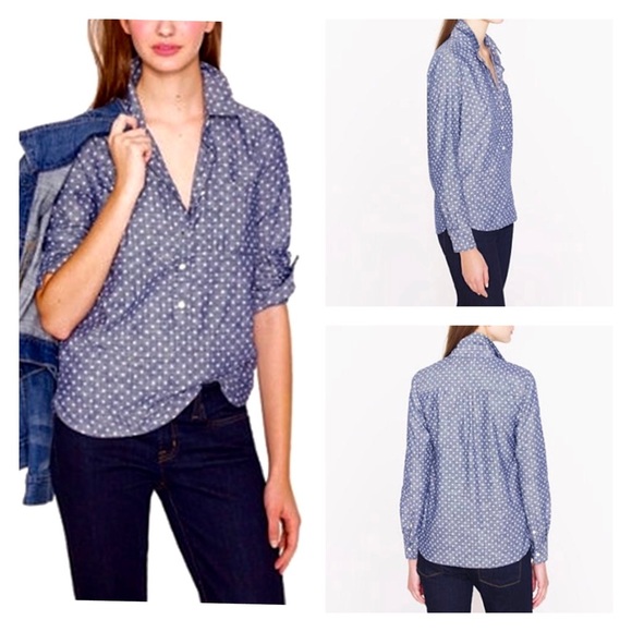 J. Crew Circle Print Chambray Popover Shirt Sz 0 - Picture 1 of 7